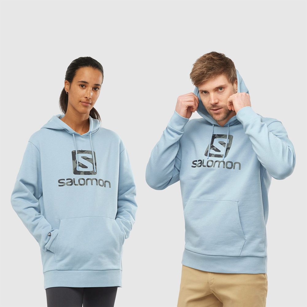 Salomon Singapore Mens Hoodie - OUTLIFE LOGO SUMMER Ashley Blue | 26743-HVIY